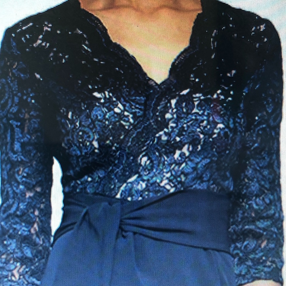 Lace & Stretch Crepe Cocktail Dress Size 12 Navy Blue